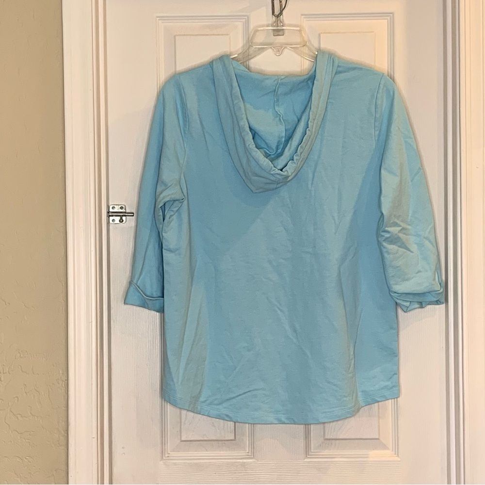 Weekends by Chicos Blue Hooded Pullover Size XL - Picture 2 of 10